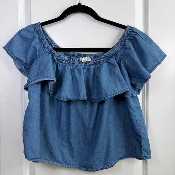 GB girls Tops - GB Girls Denim Blue Ruffle Blouse